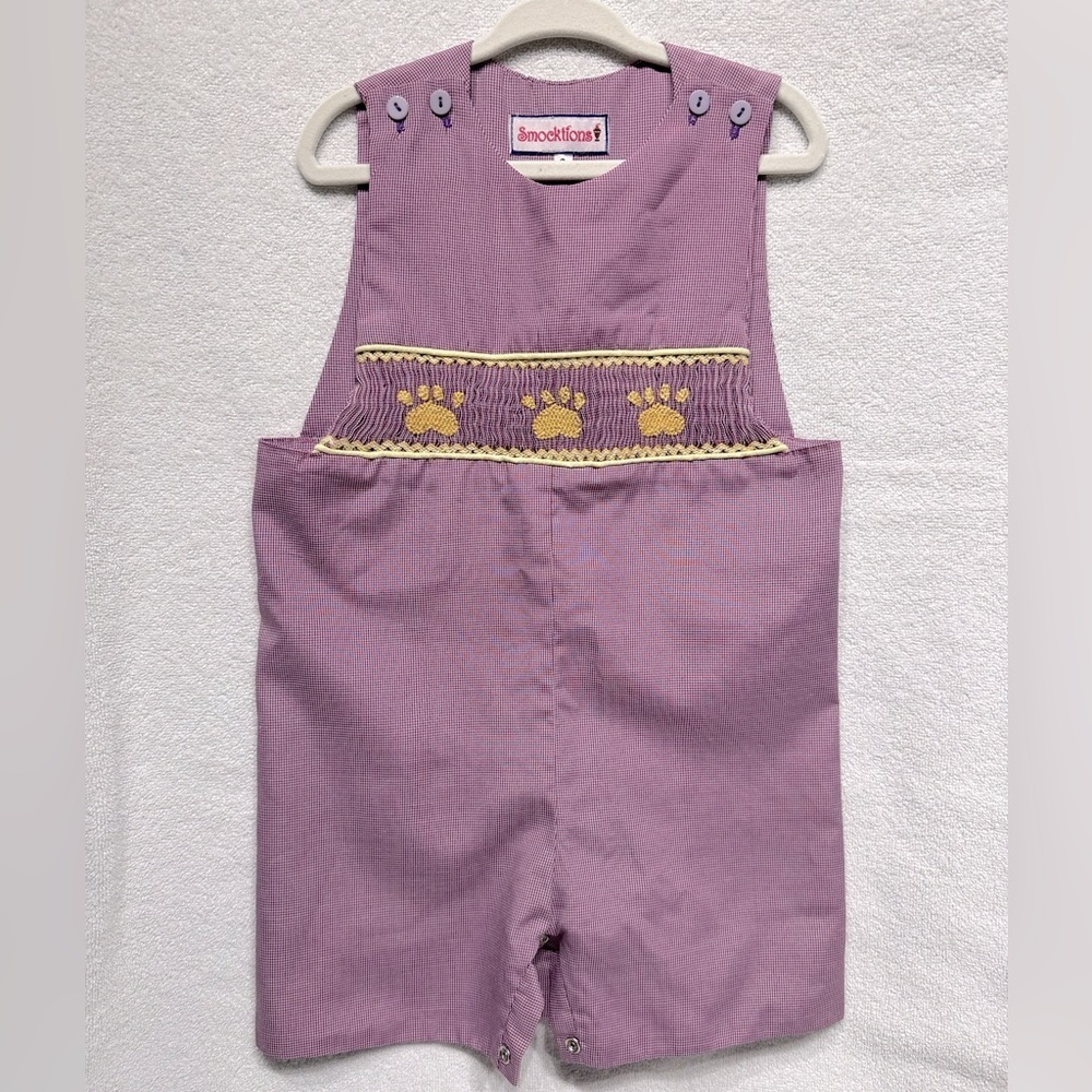 LSU Smocked Shortall 2T